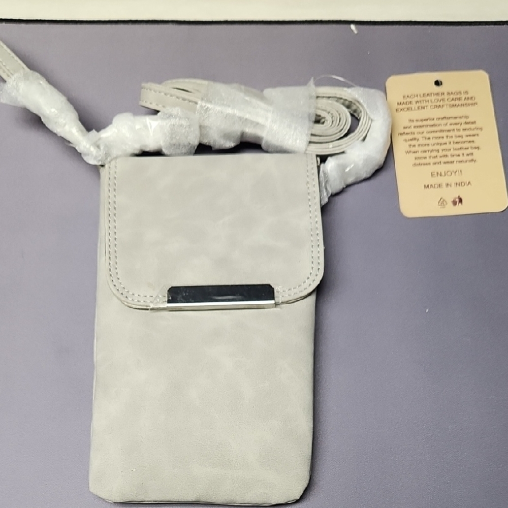 Gray Leather Crossbody Bag